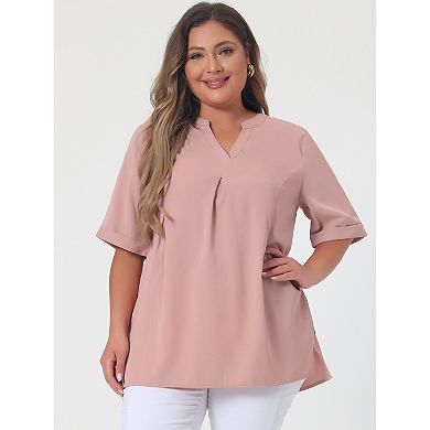 Women's Plus Size Fall Casual Solid V Neck 1/2 Sleeve Tunic Top