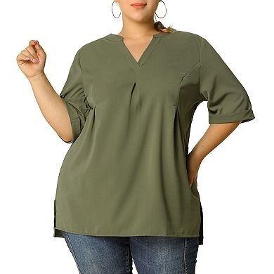 Women's Plus Size Blouses Split V-Neck 1/2 Sleeve Casual Chiffon Tunic Top