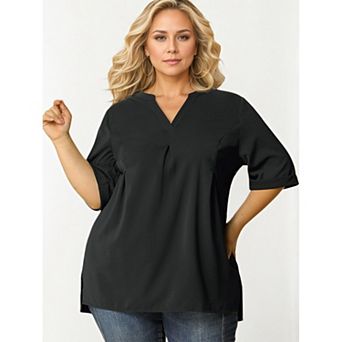 Women's Plus Size Blouses Split V-Neck 1/2 Sleeve Casual Chiffon Tunic Top