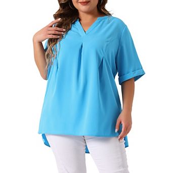 Women's Plus Size Blouses Split V-Neck 1/2 Sleeve Casual Chiffon Tunic Top