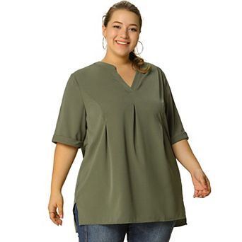 Women's Plus Size Blouses Split V-Neck 1/2 Sleeve Casual Chiffon Tunic Top