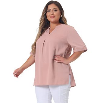 Women's Plus Size Blouses Split V-Neck 1/2 Sleeve Casual Chiffon Tunic Top