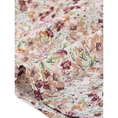 Women's Floral Print Smocked Blouse Flutter Sleeves Tie Collar Peplum Top