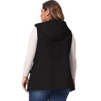 Women's Plus Size Utility Vest Sleeveless Anorak Cargo Drawstring Jacket