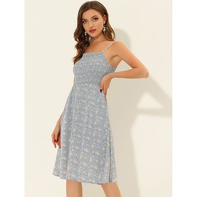 Decorative Button Smocked Waist Spaghetti Strap Dress