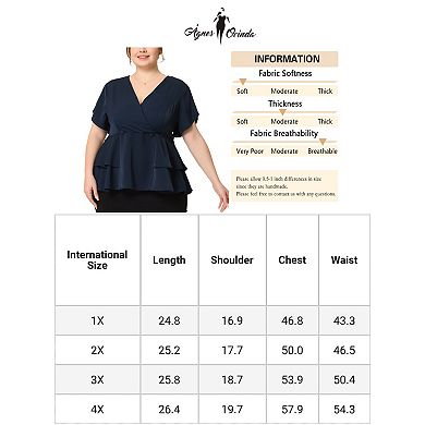 Plus Size Peplum Top for Women Work V Neck Ruffle Hem Buttons Front Blazers Top
