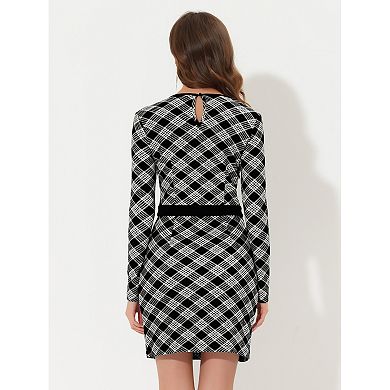 Women's Bodycon Dress Mesh Panel Plaid Dresses