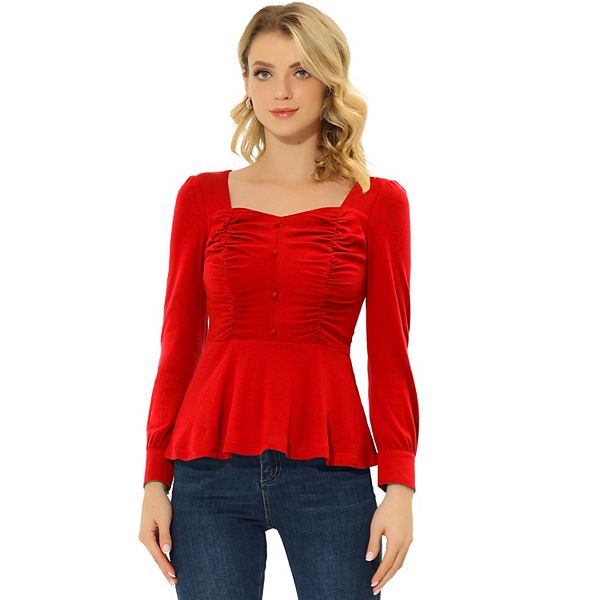 Sweetheart Neck Puff Sleeve Peplum Top