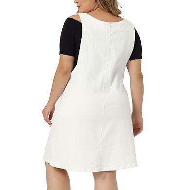 Women's Plus Size Adjustable Straps Denim Bib Overall Dress Jumper with Pockets