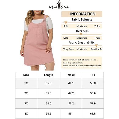 Women's Plus Size Adjustable Straps Denim Bib Overall Dress Jumper with Pockets
