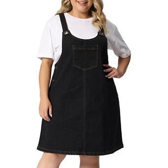Women's Plus Size Adjustable Straps Denim Bib Overall Dress Jumper with Pockets