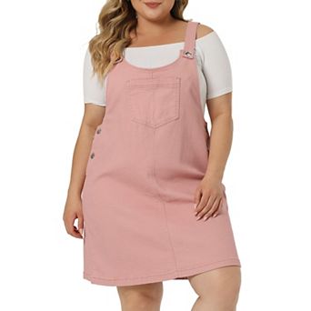 Women's Plus Size Adjustable Straps Denim Bib Overall Dress Jumper with Pockets