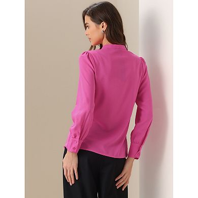 Allegra K Women's Criss Cross Back Crop Top - U Neck Long Sleeve Slim Fit With Bow Tie
