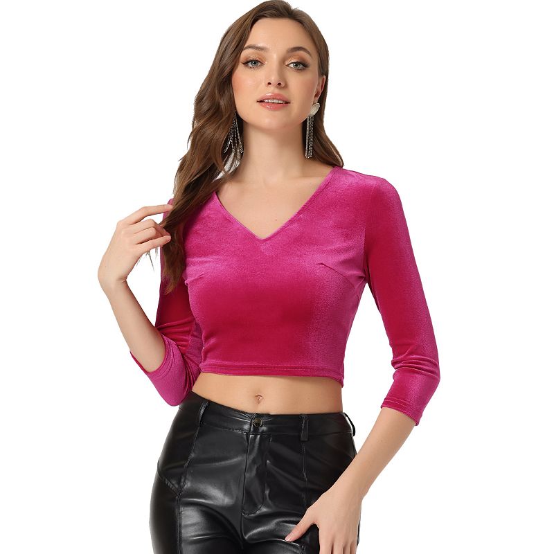 Velvet V Neck Crop Top