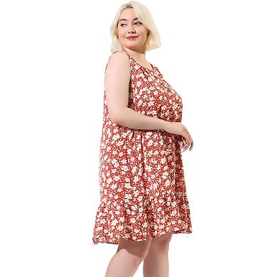 Women's Plus Size Dress Floral Sleeveless Ruffle Hem Casual Dresses