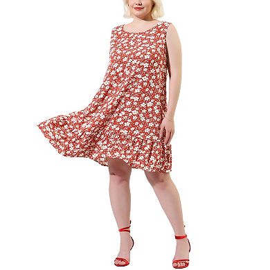 Women's Plus Size Dress Floral Sleeveless Ruffle Hem Casual Dresses