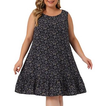 Women's Plus Size Dress Floral Sleeveless Ruffle Hem Casual Dresses