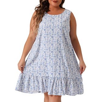 Women's Plus Size Dress Floral Sleeveless Ruffle Hem Casual Dresses