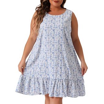 Women's Plus Size Dress Floral Sleeveless Ruffle Hem Casual Dresses