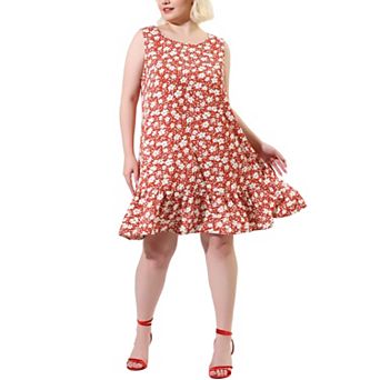 Women's Plus Size Dress Floral Sleeveless Ruffle Hem Casual Dresses