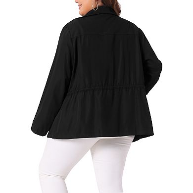 Women's Plus Size Lapel Zipper Drawstring Waist Moto Jacket