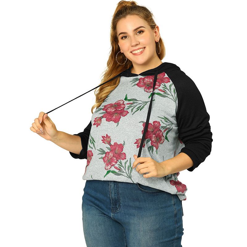 Agnes Orinda Women's Plus Size Floral Raglan Long Sleeve Zip