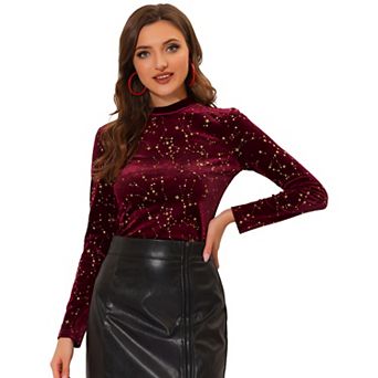 Velvet Blouse For Women's Stand Collar Long Sleeve Stars Tops