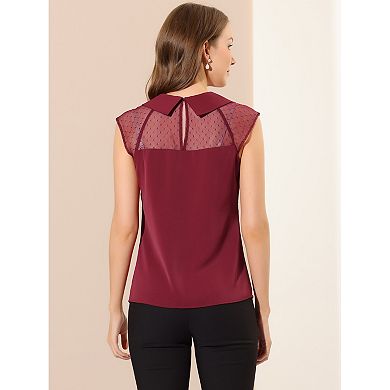 Women's Mesh Semi Sheer Work Office Top Peter Pan Collar Shirt