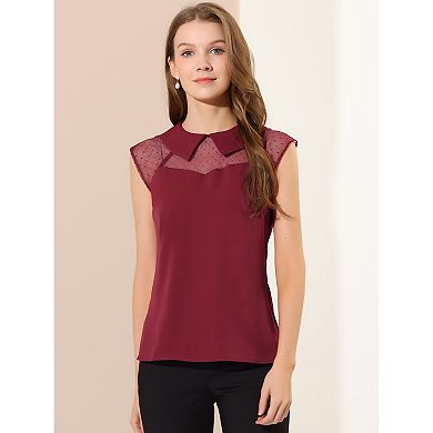 Women's Mesh Semi Sheer Work Office Top Peter Pan Collar Shirt