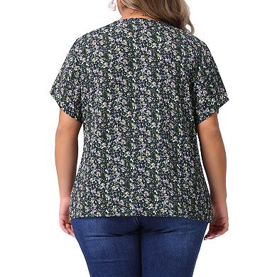 Women's Plus Size Elegant V Neck Single Breasted V Neck Floral Tops