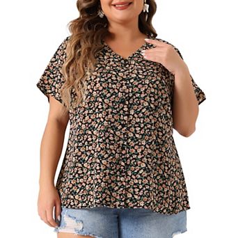 Women's Plus Size Single Breasted V Neck Elegant Casual Floral Shirt Tops