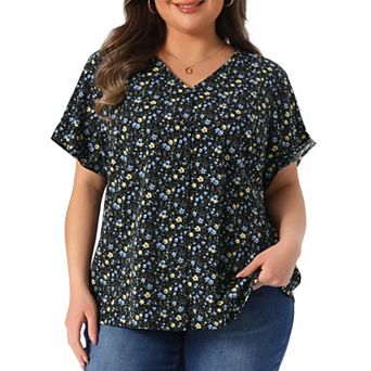 Women's Plus Size Single Breasted V Neck Elegant Casual Floral Shirt Tops