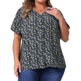 Women's Plus Size Elegant V Neck Single Breasted V Neck Floral Tops