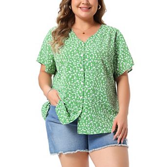 Women's Plus Size Single Breasted V Neck Elegant Casual Floral Shirt Tops