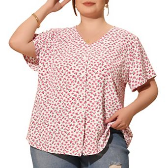 Women's Plus Size Single Breasted V Neck Elegant Casual Floral Shirt Tops