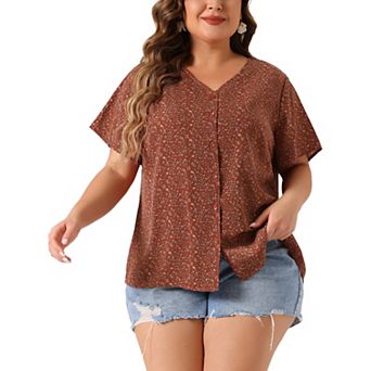 Women's Plus Size Single Breasted V Neck Elegant Casual Floral Shirt Tops