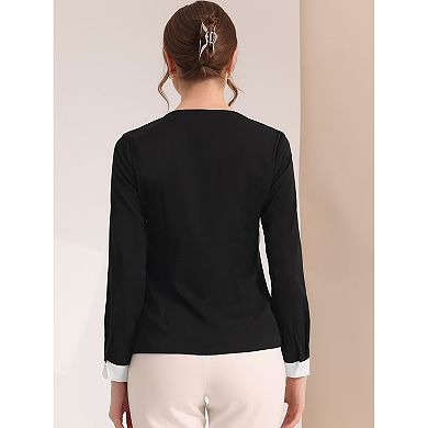 Work Shirt for Women's Color Block Long Sleeve Career Square Neck Elegant Blouse