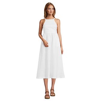 Petite Lands' End Linen Sleeveless High Neck Halter Midi Dress