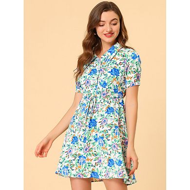 Stand Collar Button Floral Splicing Dress