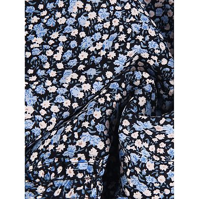 Women's Short Puffy Sleeve Ruffle Hem Smocked Prom Floral Mini Dress