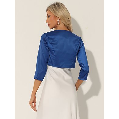 Women's Satin Cardigan Elegant 3/4 Sleeve Solid Bolero Shrug Tops