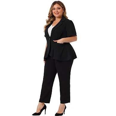Plus Size Blazer For Women Office Work Short Sleeve Button Blazers Jacket