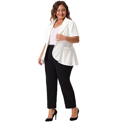 Plus Size Blazer for Women Office Work Short Sleeve Button Blazers Jacket