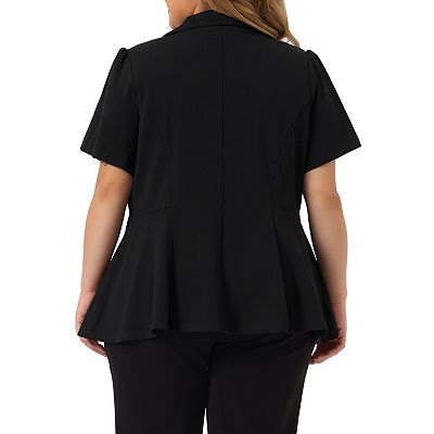 Plus Size Blazer for Women Office Work Short Sleeve Button Blazers