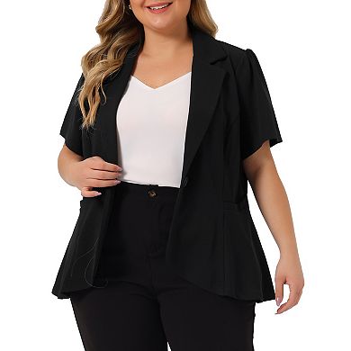 Plus Size Blazer For Women Office Work Short Sleeve Button Blazers Jacket