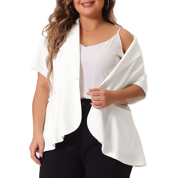Plus Size Blazer For Women Office Work Short Sleeve Button Blazers