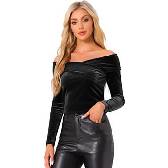 Velvet Top For Women's Slim Fit Long Sleeve Off Shoulder Blouse