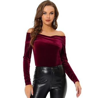 Velvet Top for Women's Slim Fit Long Sleeve Off Shoulder Blouse