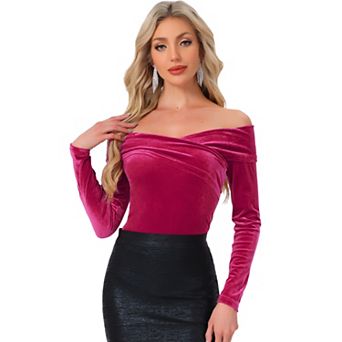 Velvet Top for Women's Slim Fit Long Sleeve Off Shoulder Blouse