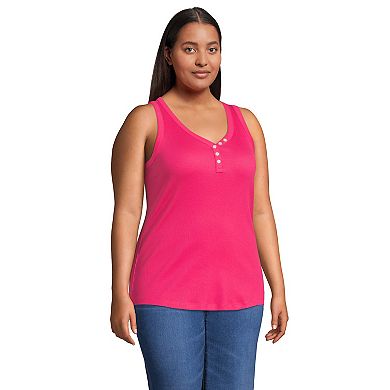 Plus Size Lands' End Rib Henley Tank Top